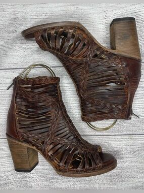 Freebird by Steven Women’s 8 Bela Brown Leather Open-Toe Ankle Boots